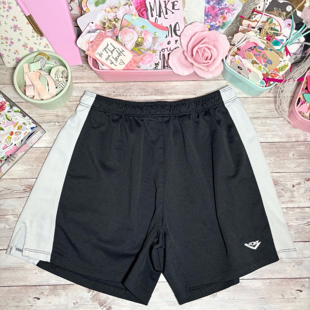 PONY Athletic Shorts Black & White Men’s Sz.M Sporty Basketball Drawstring Waist